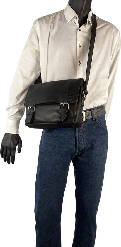 Dames Schoudertas - Zwart Leren Messenger Bag / Crossbody Tas - Arrigo.nl