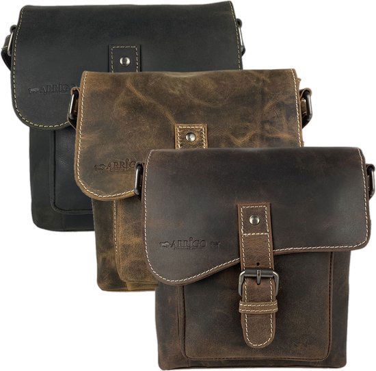 Dames Schoudertasje - Klein Cognac Buffelleer Crossbody Tas - Arrigo.nl