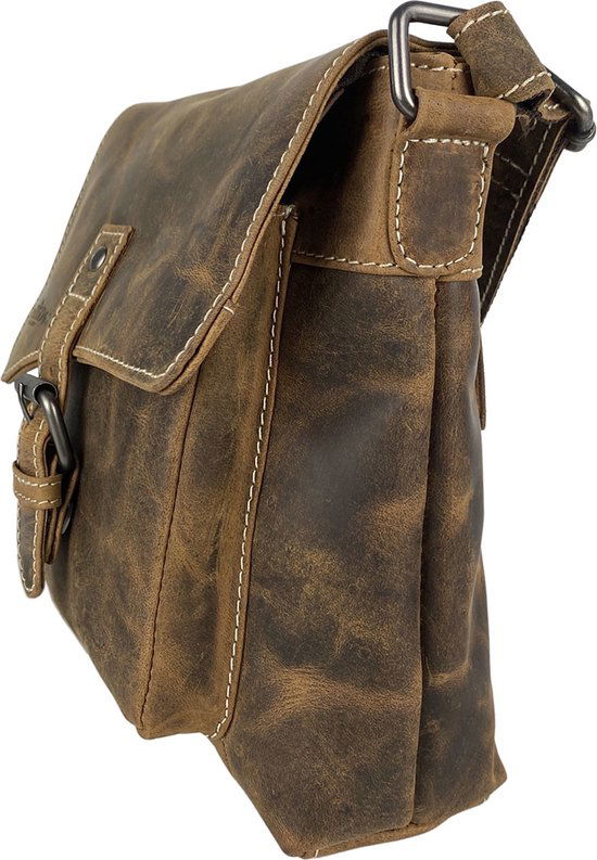 Dames Schoudertasje - Klein Cognac Buffelleer Crossbody Tas - Arrigo.nl