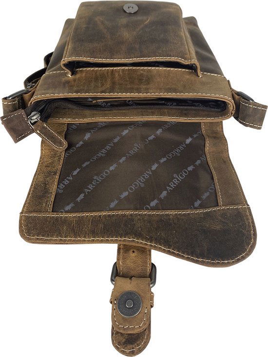 Dames Schoudertasje - Klein Cognac Buffelleer Crossbody Tas - Arrigo.nl