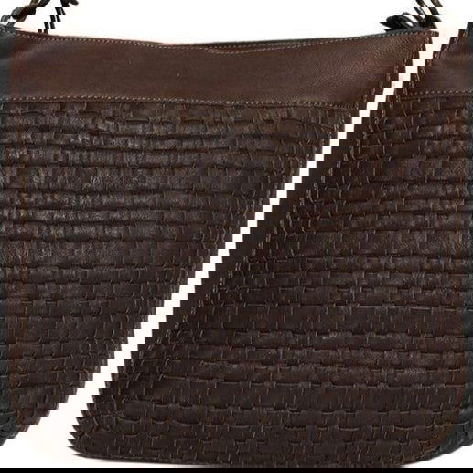 Dames Schoudertassen - Donkerbruin Gevlochten Leer met Kort en Lang Hengsel - Arrigo.nl