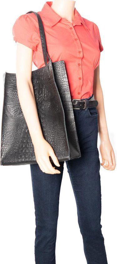 Dames Shopper - Zwart Leren Boodschappentas / Shopper Bag - Arrigo.nl