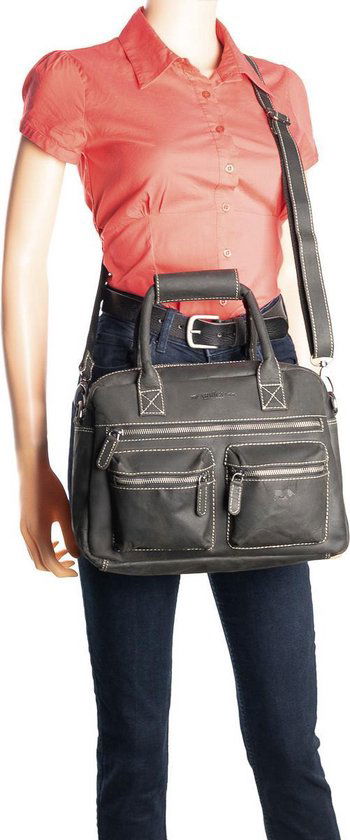 Dames Tas van Mat Zwart Buffelleer met Schouderriem en Handvatten - Arrigo.nl