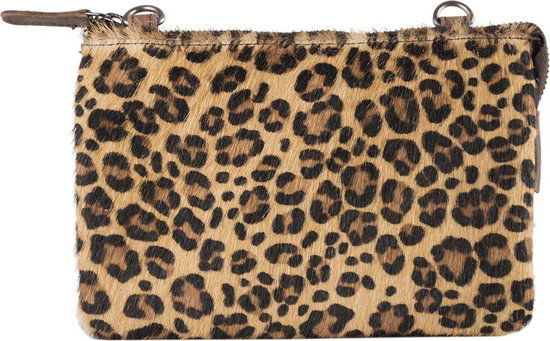 Dames crossbody bag leer donkerbruin met luipaard print schoudertasje leer - Arrigo Leather Goods