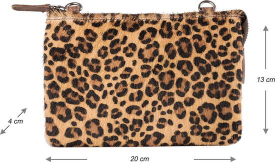 Dames crossbody bag leer donkerbruin met luipaard print schoudertasje leer - Arrigo Leather Goods