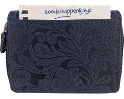 Dames portemonnee donkerblauw met bloemenprint en RFID - Arrigo.nl