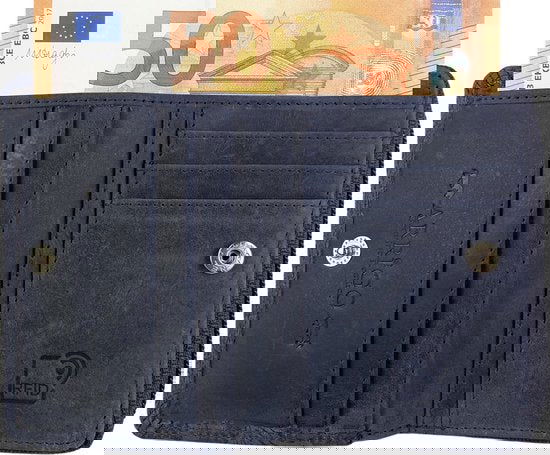 Dames portemonnee donkerblauw met bloemenprint en RFID - Arrigo.nl