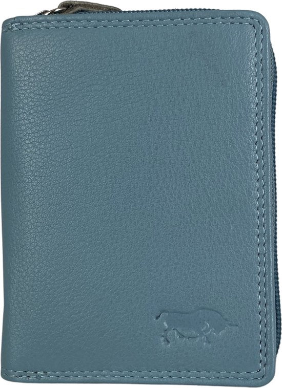 Dames portemonnee heren portemonnee portefeuille leer rfid ritsportemonnee lichtblauw - Arrigo Leather Goods