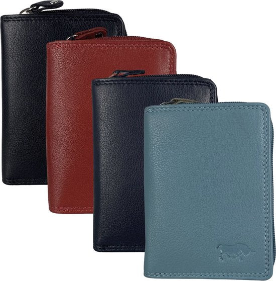 Dames portemonnee heren portemonnee portefeuille leer rfid ritsportemonnee lichtblauw - Arrigo Leather Goods