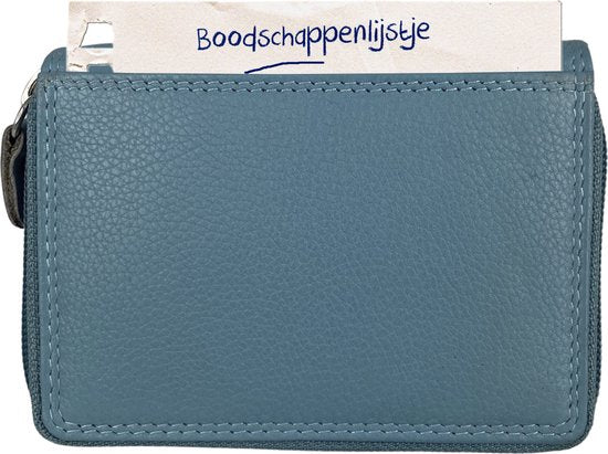Dames portemonnee heren portemonnee portefeuille leer rfid ritsportemonnee lichtblauw - Arrigo Leather Goods