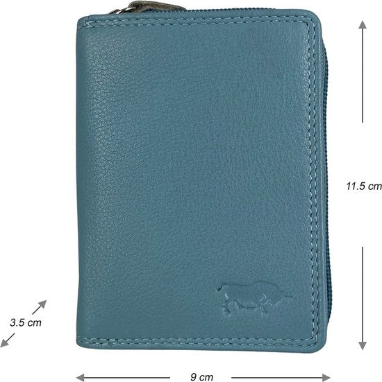 Dames portemonnee heren portemonnee portefeuille leer rfid ritsportemonnee lichtblauw - Arrigo Leather Goods