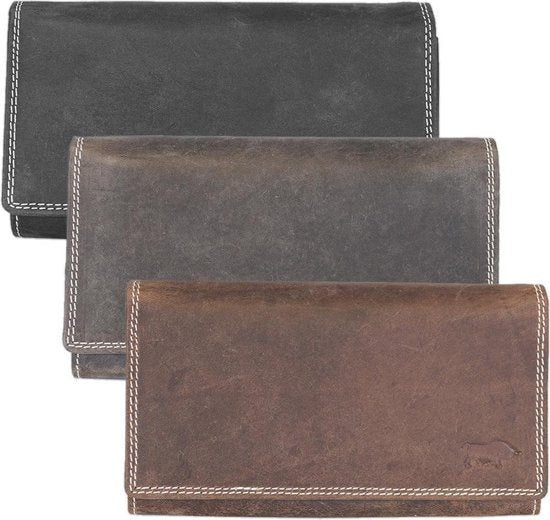 Dames portemonnee leer luxe overslag model met ritsvak donkerbruin - Arrigo Leather Goods