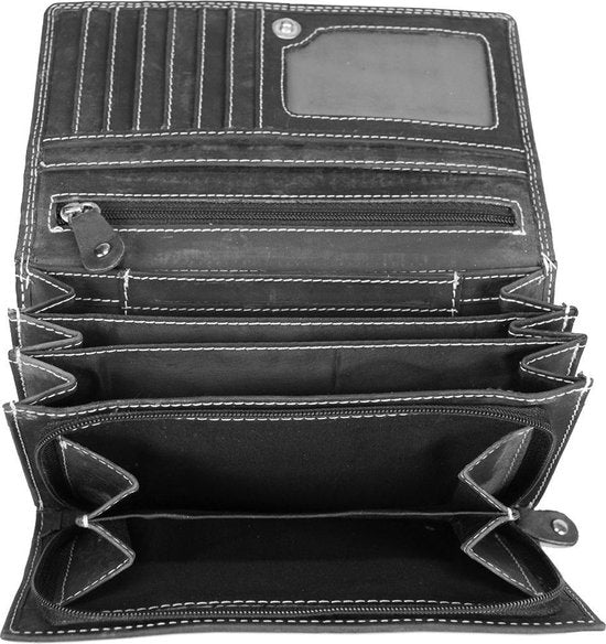 Dames portemonnee leer luxe overslag model met ritsvak zwart - Arrigo Leather Goods