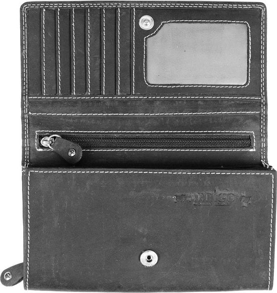 Dames portemonnee leer luxe overslag model met ritsvak zwart - Arrigo Leather Goods
