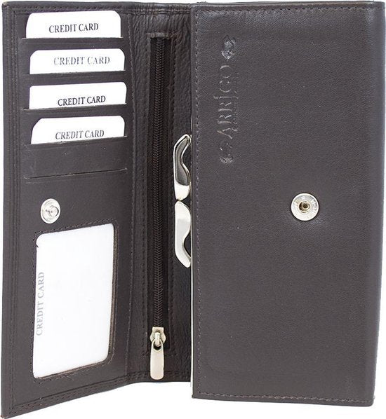 Dames portemonnee leer met knipsluiting donkerbruin - Arrigo.nl