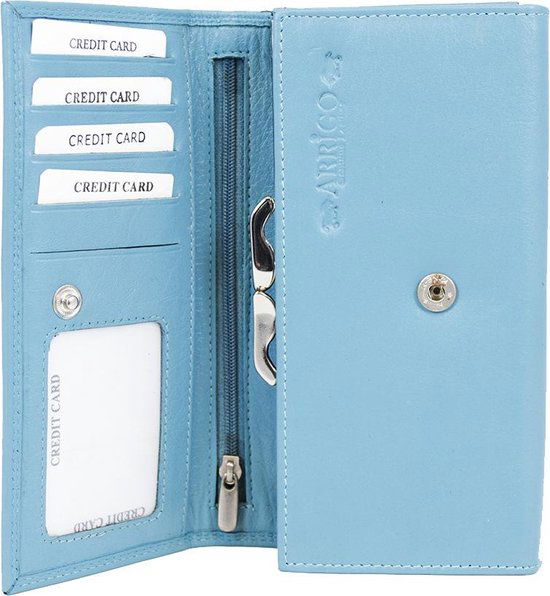 Dames portemonnee leer met knipsluitng lichtblauw portemonnee dames leer lichtblauw - Arrigo.nl