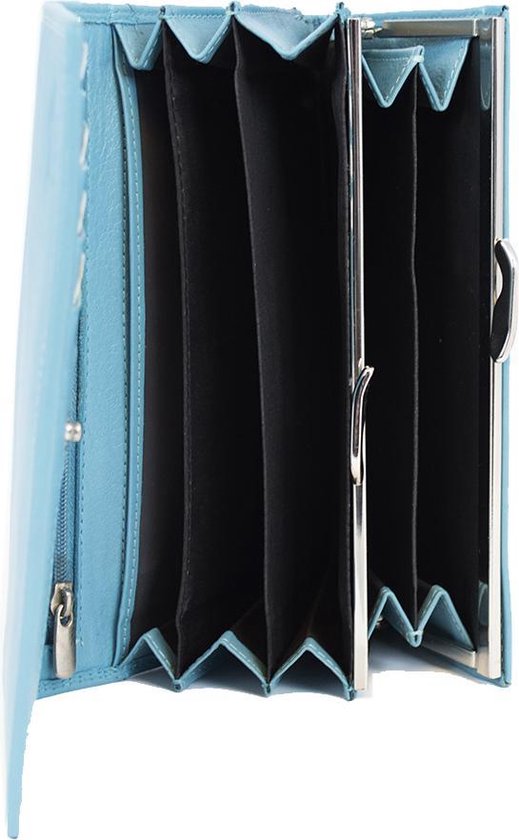 Dames portemonnee leer met knipsluitng lichtblauw portemonnee dames leer lichtblauw - Arrigo.nl