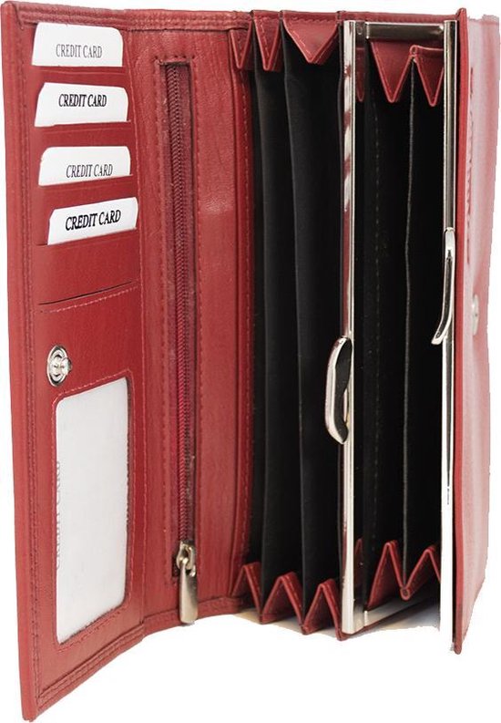 Dames portemonnee leer met knipsluitng rood portemonnee dames leer rood - Arrigo Leather Goods
