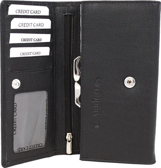 Dames portemonnee leer met knipsluitng zwart portemonnee dames leer zwart - Arrigo.nl