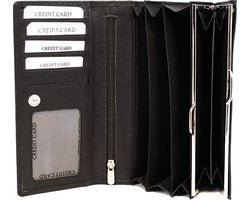 Dames portemonnee leer met knipsluitng zwart portemonnee dames leer zwart - Arrigo.nl