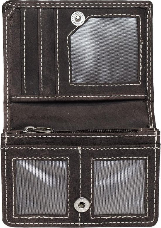 Dames portemonnee mini donkerbruin leer klein model met rits en - Arrigo.nl