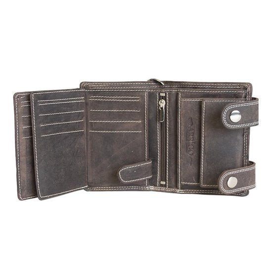 Dames portemonnee of heren portemonnee leer met ketting donkerbruin leder - Arrigo.nl