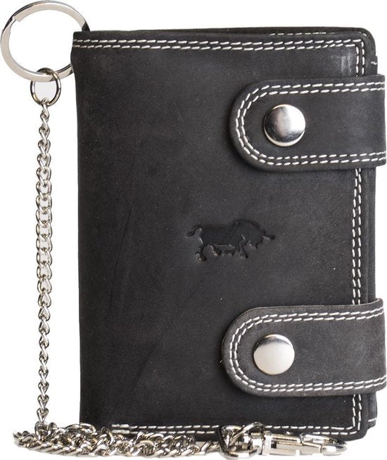 Dames portemonnee of heren portemonnee leer met ketting zwart leder - Arrigo Leather Goods