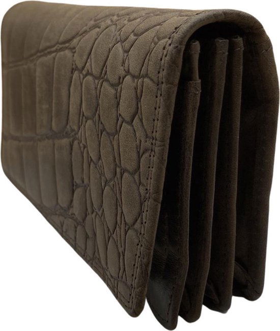 Dames portemonnee rfid bruin leer met croco print portefeuille dames - Arrigo Leather Goods