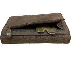 Dames portemonnee rfid bruin leer met croco print portefeuille dames - Arrigo Leather Goods