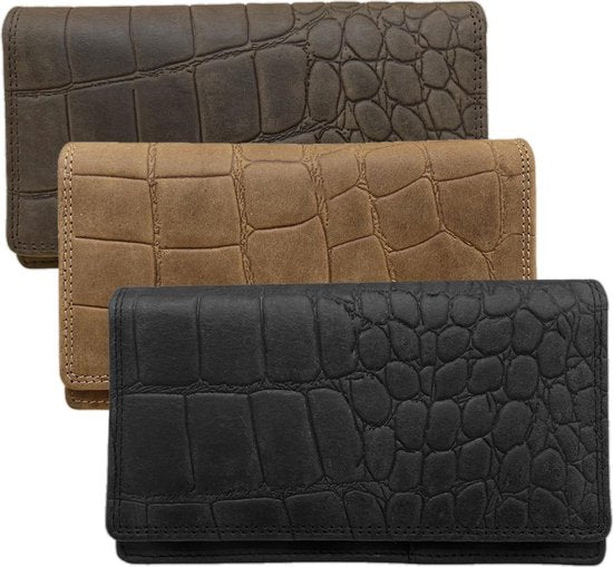 Dames portemonnee rfid bruin leer met croco print portefeuille dames - Arrigo Leather Goods
