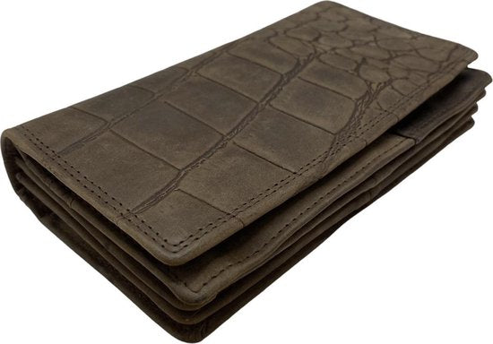 Dames portemonnee rfid bruin leer met croco print portefeuille dames - Arrigo Leather Goods