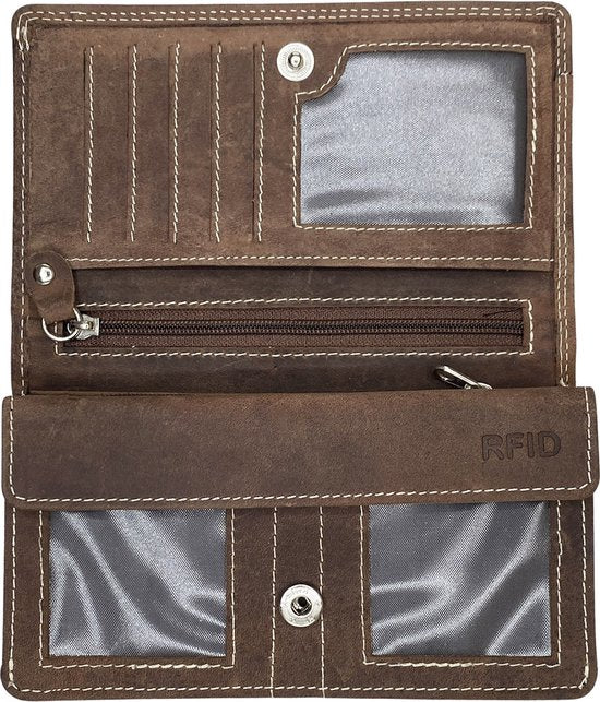 Dames portemonnee van cognackleurig echt leer met RFID-bescherming - Arrigo.nl