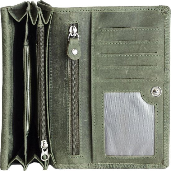 Dames portemonnee van groen leer met RFID-bescherming - Arrigo.nl