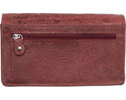 Dames portemonnee van rood leer met bloemenprint en anti-skim bescherming - Arrigo.nl