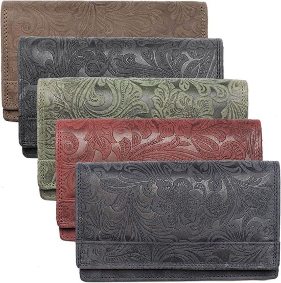 Dames portemonnee van rood leer met bloemenprint en anti-skim bescherming - Arrigo.nl