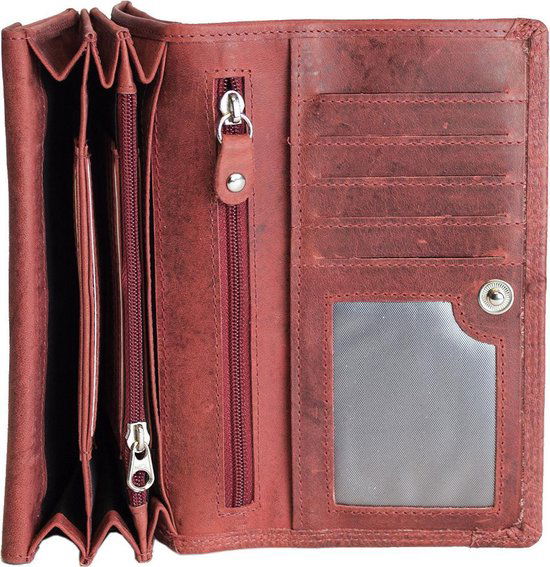 Dames portemonnee van rood leer met bloemenprint en anti-skim bescherming - Arrigo.nl