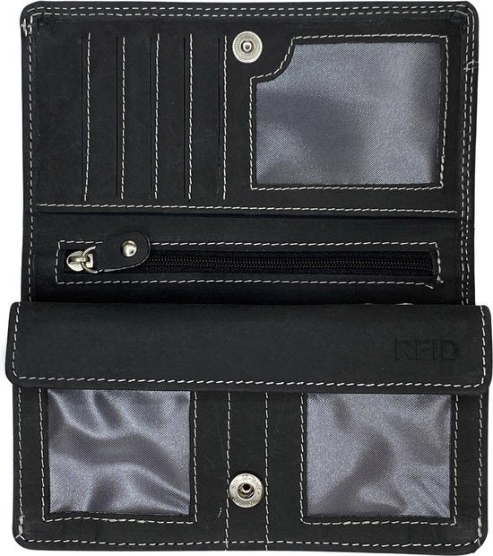 Dames portemonnee van zwart echt leer met RFID-bescherming - Arrigo.nl