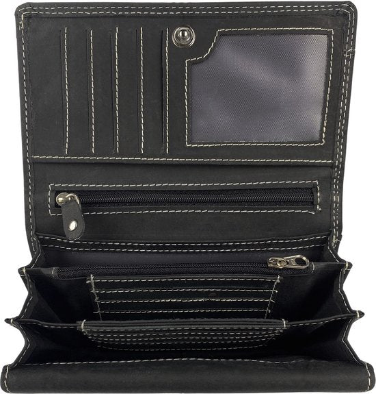 Dames portemonnee van zwart echt leer met RFID-bescherming - Arrigo.nl