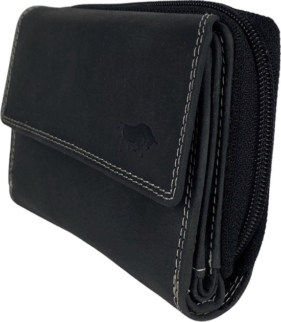 Dames portemonnee zwart leer met ruim rits vak portemonnee dames - Arrigo Leather Goods