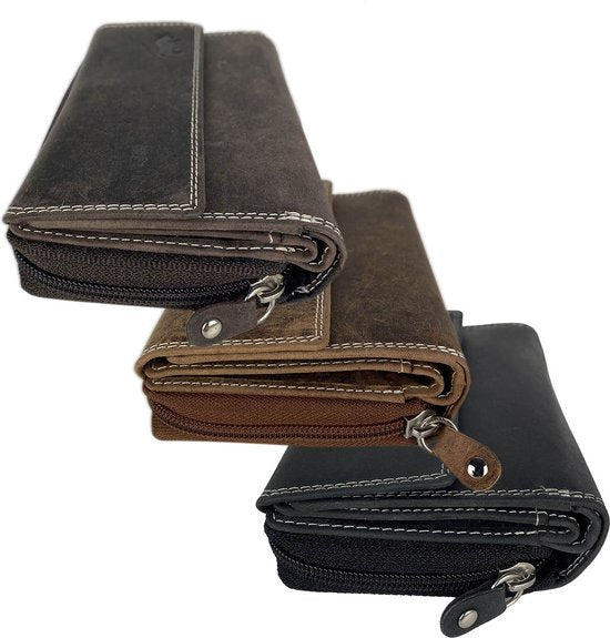 Dames portemonnee zwart leer met ruim rits vak portemonnee dames - Arrigo Leather Goods