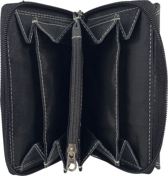 Dames portemonnee zwart leer met ruim rits vak portemonnee dames - Arrigo Leather Goods