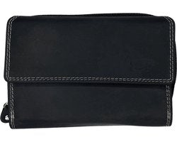 Dames portemonnee zwart leer met ruim rits vak portemonnee dames - Arrigo Leather Goods