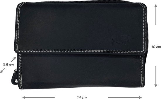 Dames portemonnee zwart leer met ruim rits vak portemonnee dames - Arrigo Leather Goods