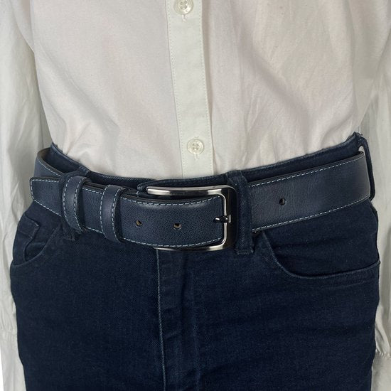 Dames riem donker blauw heren riem leren riem blauw 3 - Arrigo Leather Goods