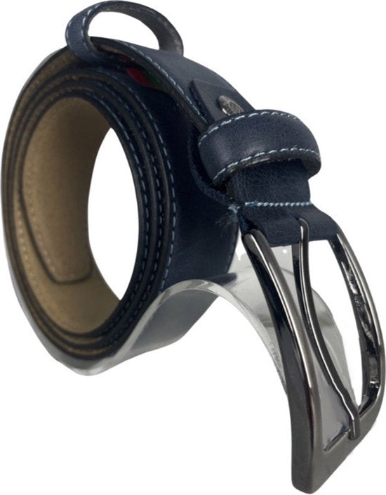 Dames riem donker blauw heren riem leren riem blauw 3 - Arrigo Leather Goods