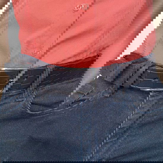 Dames riem heren riem leer met kroko print donkerblauw 3 - Arrigo Leather Goods