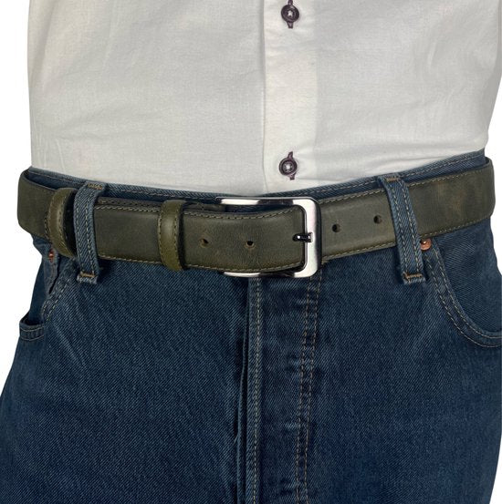 Dames riem mosgroen heren riem leren riem groen 3 5 - Arrigo Leather Goods