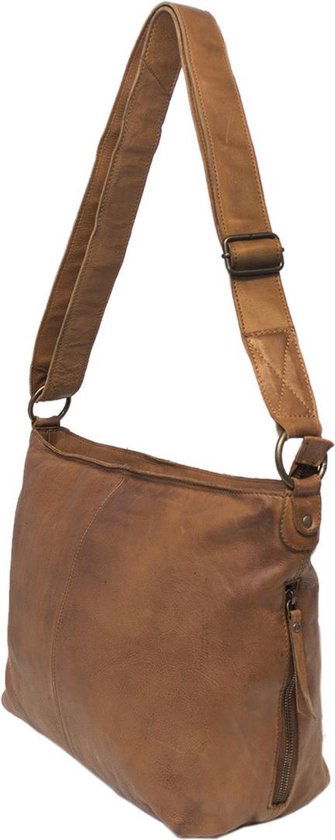 Dames schoudertas bruin leer schoudertas of crossbody tas lichtbruin vintage - Arrigo Leather Goods