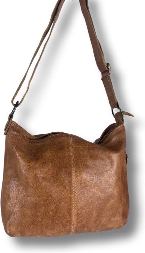Dames schoudertas bruin leer schoudertas of crossbody tas lichtbruin vintage - Arrigo Leather Goods