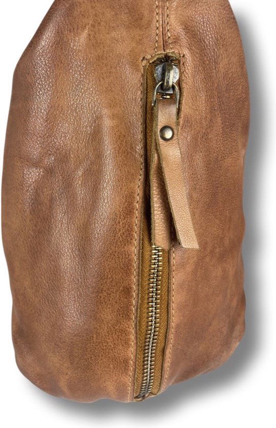 Dames schoudertas bruin leer schoudertas of crossbody tas lichtbruin vintage - Arrigo Leather Goods